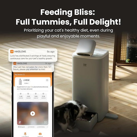 Automatic Cat Feeder with Camera, 2k HD Video Night Vision, 5G Pet Feeder with 2-Way Audio, Cat Food Dispenser with Low Food Alert and Blockage Sensor, Non-Subscription Version